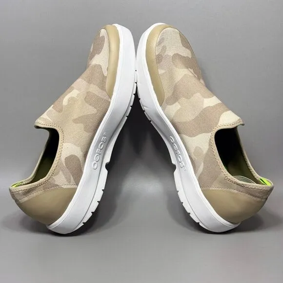 Oofos OOmg eeZee Low Womens Size 12 Slip On Sneakers Shoes Tan Camo Recovery