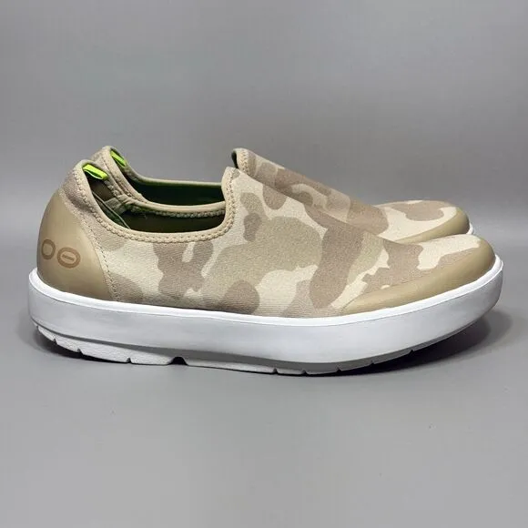 Oofos OOmg eeZee Low Womens Size 12 Slip On Sneakers Shoes Tan Camo Recovery