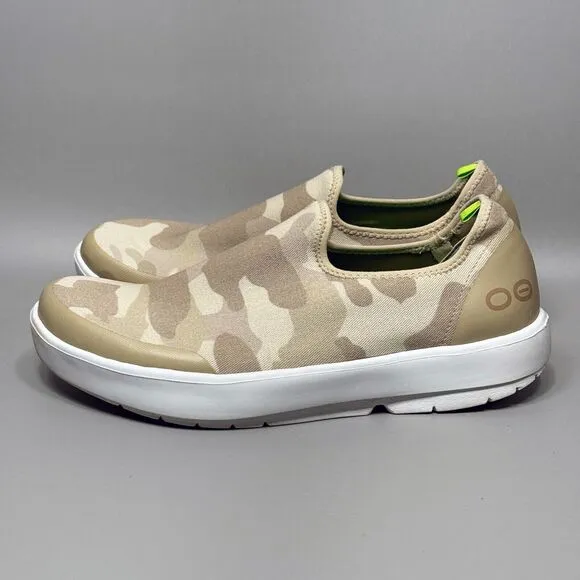 Oofos OOmg eeZee Low Womens Size 12 Slip On Sneakers Shoes Tan Camo Recovery