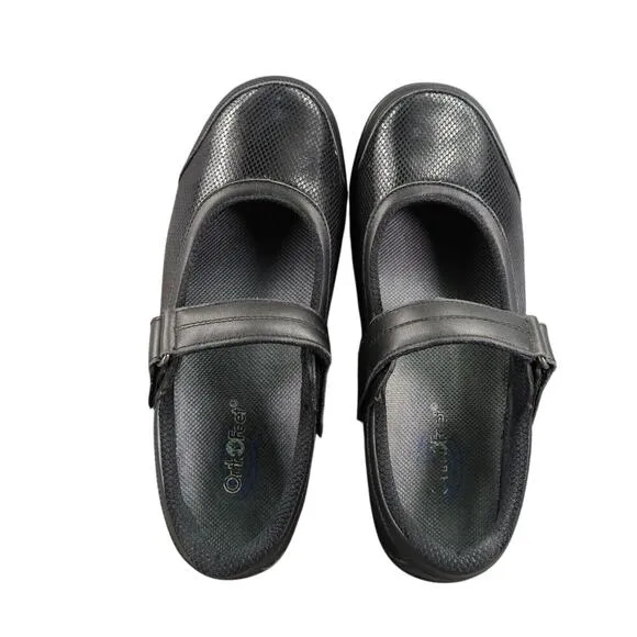 Orthofeet Shoes Women 11.5 Mary Jane Comfort Leather Oakridge Walking Black Wide