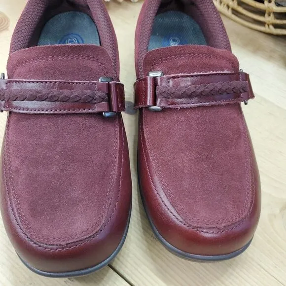 Orthofeet Women's 7.5 2E X-WIDE BOX Ergonomic Chelsea Shoes Leather Dark Cherry