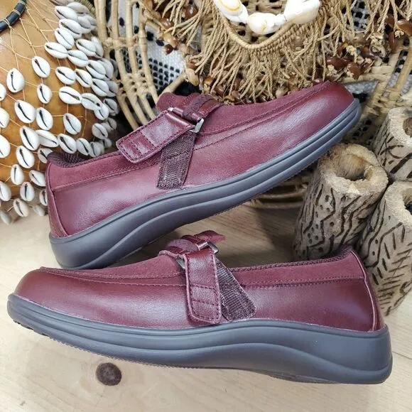 Orthofeet Women's 7.5 2E X-WIDE BOX Ergonomic Chelsea Shoes Leather Dark Cherry