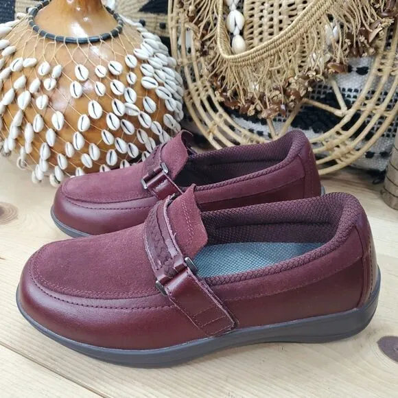 Orthofeet Women's 7.5 2E X-WIDE BOX Ergonomic Chelsea Shoes Leather Dark Cherry