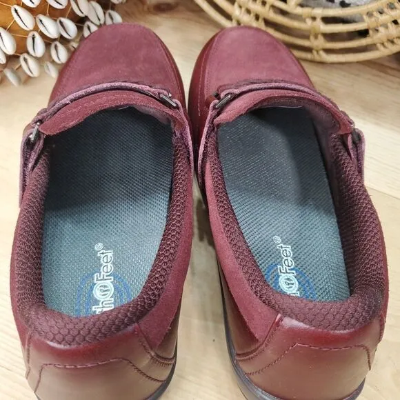Orthofeet Women's 7.5 2E X-WIDE BOX Ergonomic Chelsea Shoes Leather Dark Cherry