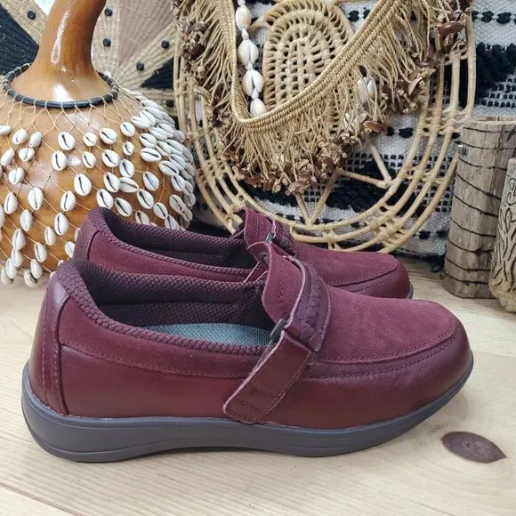 Orthofeet Women's 7.5 2E X-WIDE BOX Ergonomic Chelsea Shoes Leather Dark Cherry