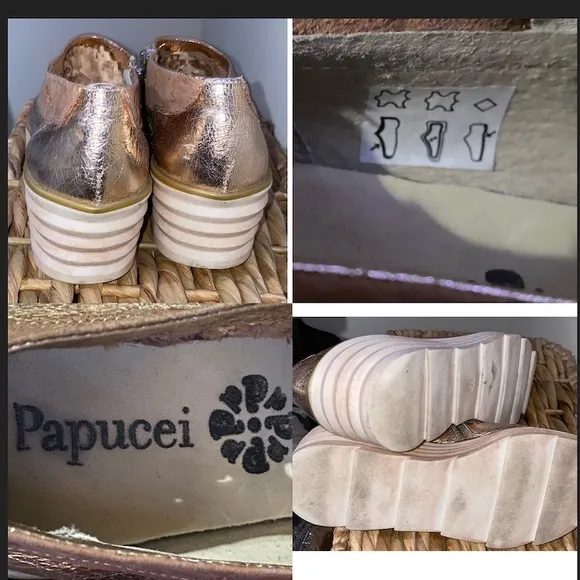 Papucei Platform loafers Brown metallic antique gold leather Shoes Extravagant