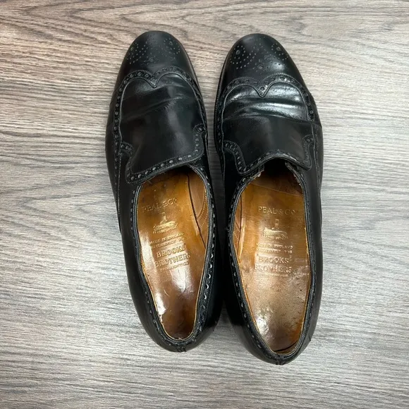 Peal &amp; Co Brooks Brothers Edward Green Black Wingtip Loafers 10