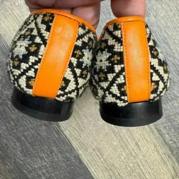 Penelope Chilvers Dandy Leather Trim Needlepoint Slipper Loafers Size 36