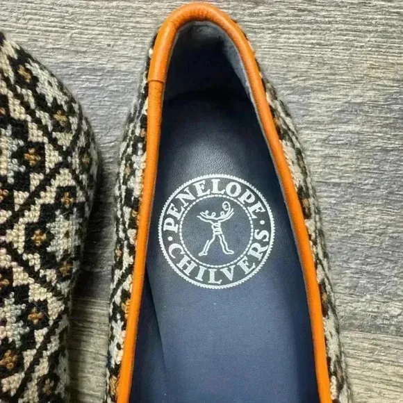 Penelope Chilvers Dandy Leather Trim Needlepoint Slipper Loafers Size 36