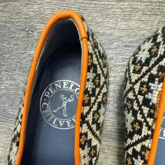 Penelope Chilvers Dandy Leather Trim Needlepoint Slipper Loafers Size 36