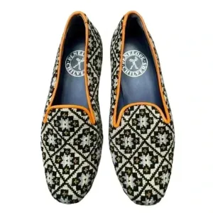 Penelope Chilvers Dandy Leather Trim Needlepoint Slipper Loafers Size 36