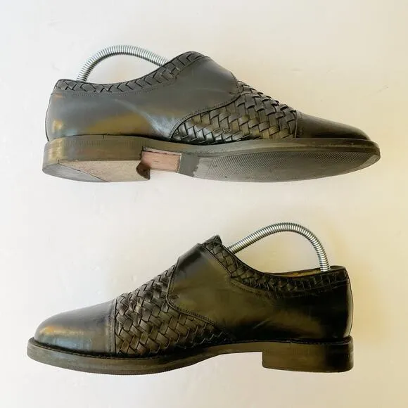 Peter Huber Black Leather Woven Leather Oxford Buckle 8 Monk Strap