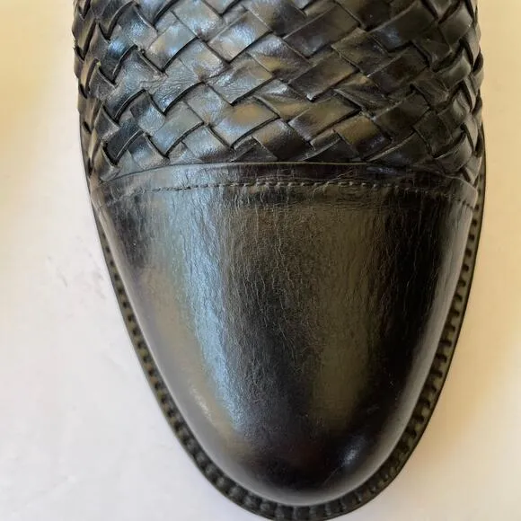 Peter Huber Black Leather Woven Leather Oxford Buckle 8 Monk Strap