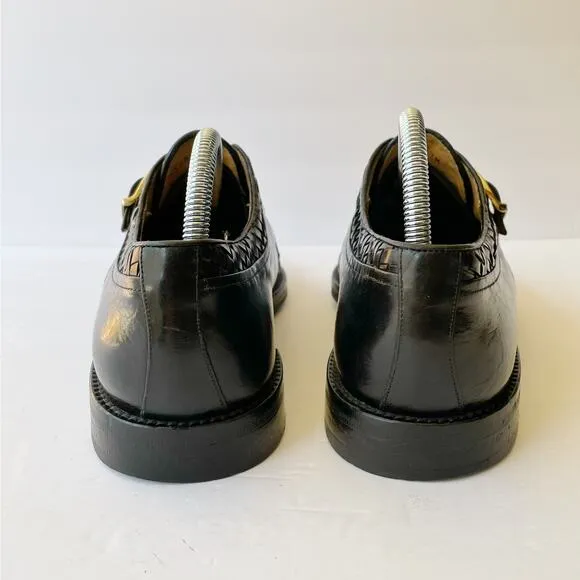 Peter Huber Black Leather Woven Leather Oxford Buckle 8 Monk Strap