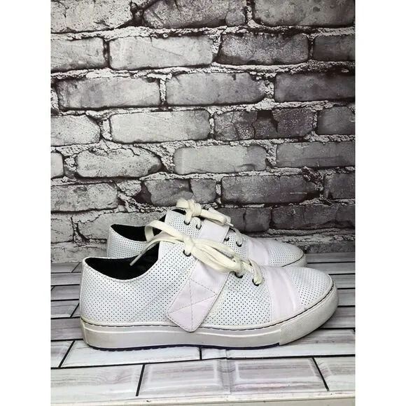 Pf Flyers White Leather Perforated Strap Lace Up Casual Shoes Women Sz 11M US/43