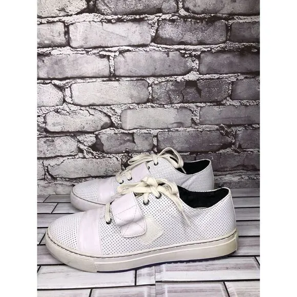 Pf Flyers White Leather Perforated Strap Lace Up Casual Shoes Women Sz 11M US/43
