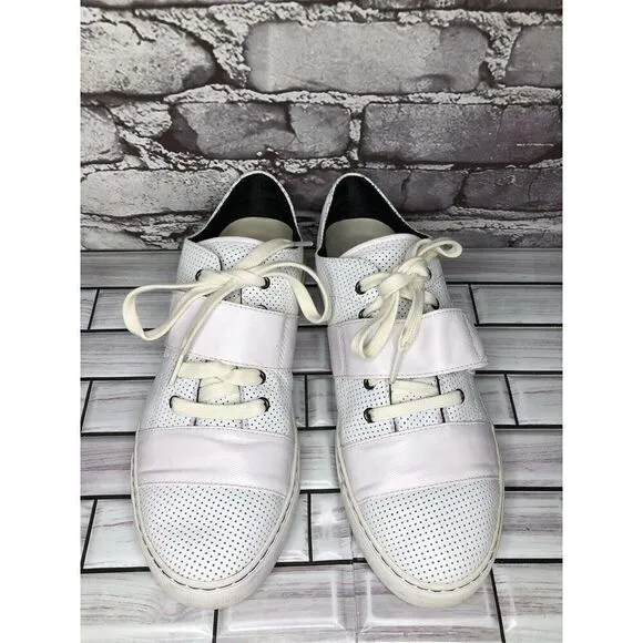 Pf Flyers White Leather Perforated Strap Lace Up Casual Shoes Women Sz 11M US/43