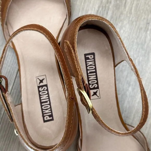 Pikolinos Gomera Shoes Women Size 37  Block Heels Pump Buckled Ankle Strap Brown