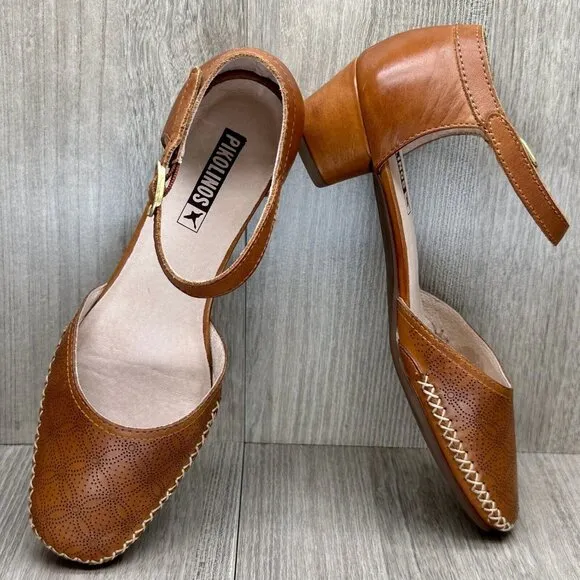 Pikolinos Gomera Shoes Women Size 37  Block Heels Pump Buckled Ankle Strap Brown