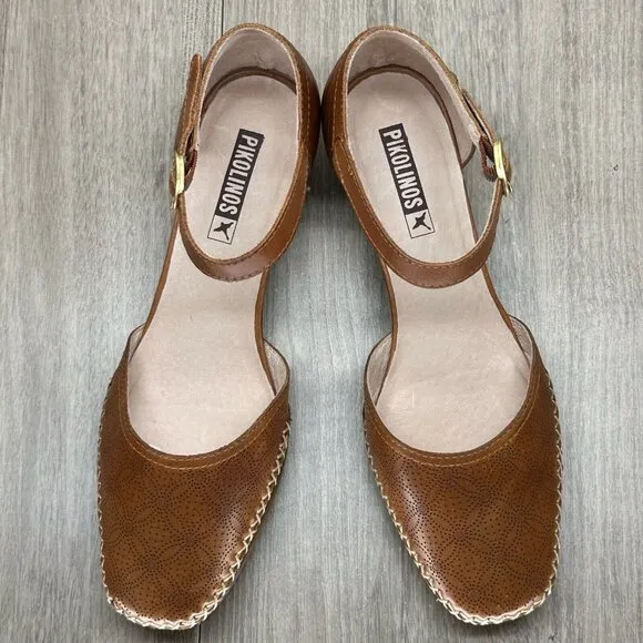 Pikolinos Gomera Shoes Women Size 37  Block Heels Pump Buckled Ankle Strap Brown