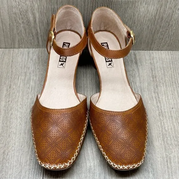 Pikolinos Gomera Shoes Women Size 37  Block Heels Pump Buckled Ankle Strap Brown