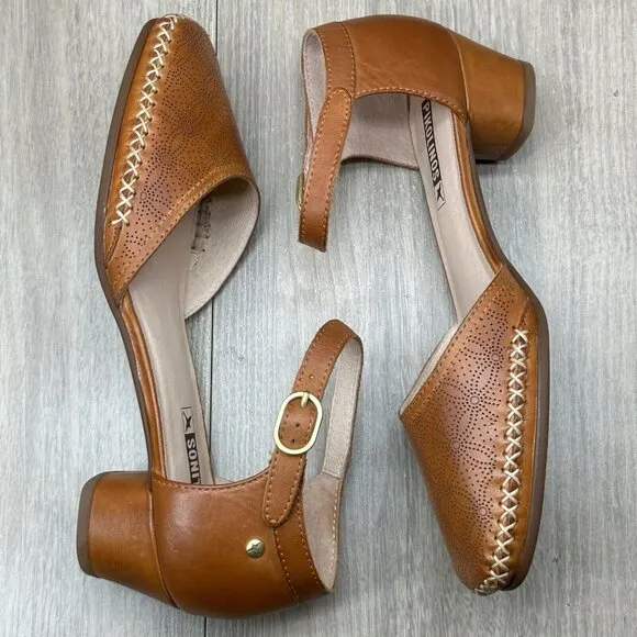 Pikolinos Gomera Shoes Women Size 37  Block Heels Pump Buckled Ankle Strap Brown