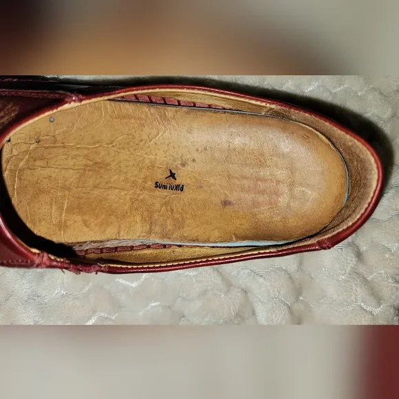 PIKOLINOS SLIP-ON SHOES - Leather, made in Spain, burgundy/multi, size 8.5
