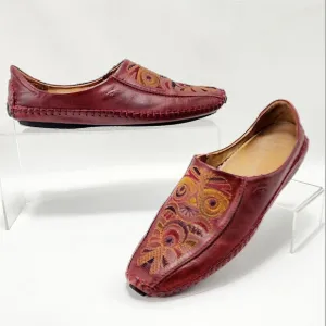 PIKOLINOS SLIP-ON SHOES - Leather, made in Spain, burgundy/multi, size 8.5
