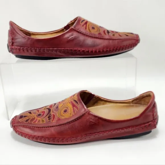 PIKOLINOS SLIP-ON SHOES - Leather, made in Spain, burgundy/multi, size 8.5