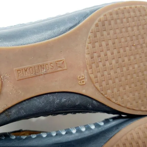 Pikolinos Puerto Vallarta Sandal Womens 39 Blue Leather T Strap Closed Toe Shoes