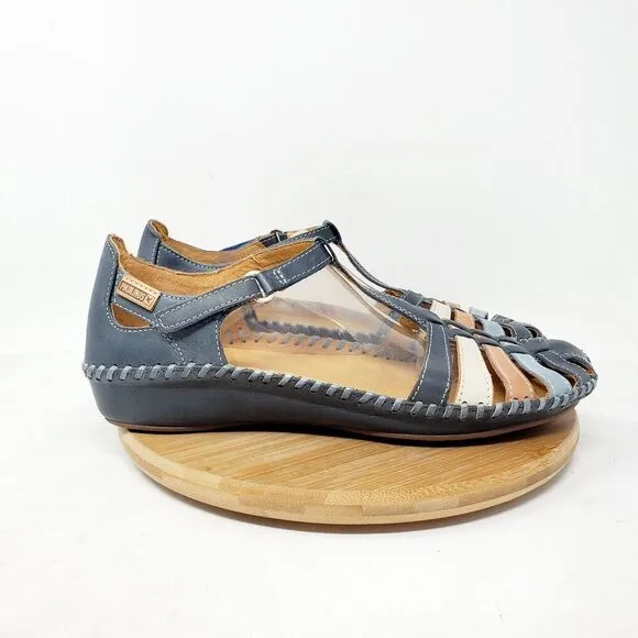 Pikolinos Puerto Vallarta Sandal Womens 39 Blue Leather T Strap Closed Toe Shoes