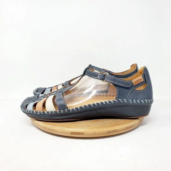 Pikolinos Puerto Vallarta Sandal Womens 39 Blue Leather T Strap Closed Toe Shoes