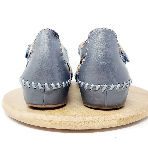 Pikolinos Puerto Vallarta Sandal Womens 39 Blue Leather T Strap Closed Toe Shoes