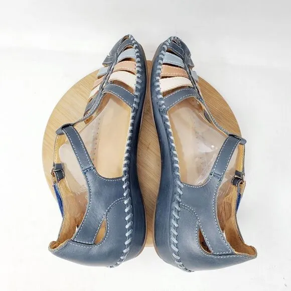 Pikolinos Puerto Vallarta Sandal Womens 39 Blue Leather T Strap Closed Toe Shoes