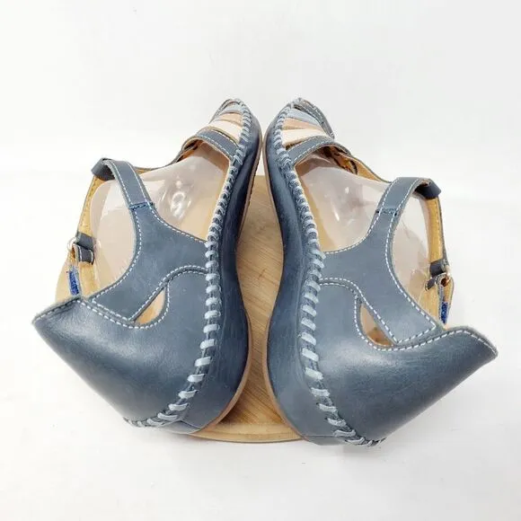 Pikolinos Puerto Vallarta Sandal Womens 39 Blue Leather T Strap Closed Toe Shoes
