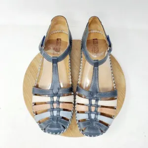 Pikolinos Puerto Vallarta Sandal Womens 39 Blue Leather T Strap Closed Toe Shoes