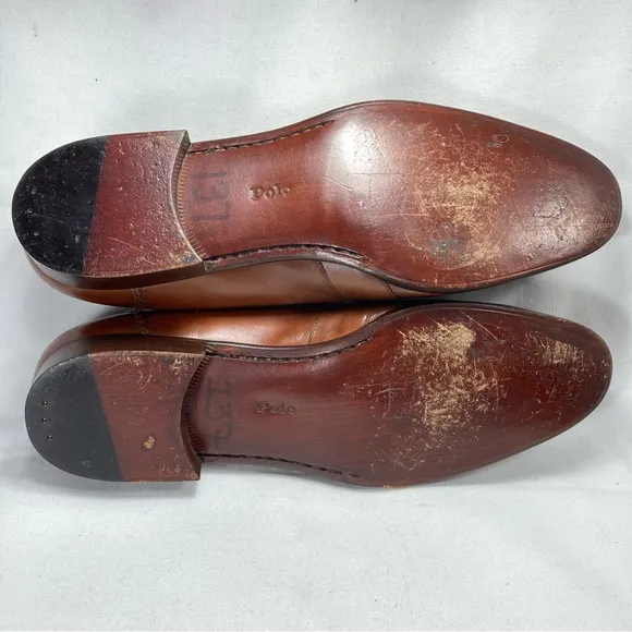Polo Ralph Lauren BenchMade Penny Loafers Brown Leather Shoes Sz 10.5 Italy Made
