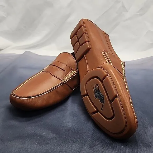 POLO RALPH LAUREN TELLY LEATHER COGNAC PENNY DRIVING LOAFERS MENS 11.5D VERY GUC