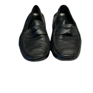 PRADA Black Pebbled Leather Slip-On Loafers with Moccasin Design