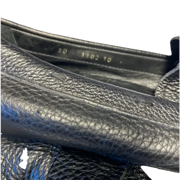 PRADA Black Pebbled Leather Slip-On Loafers with Moccasin Design
