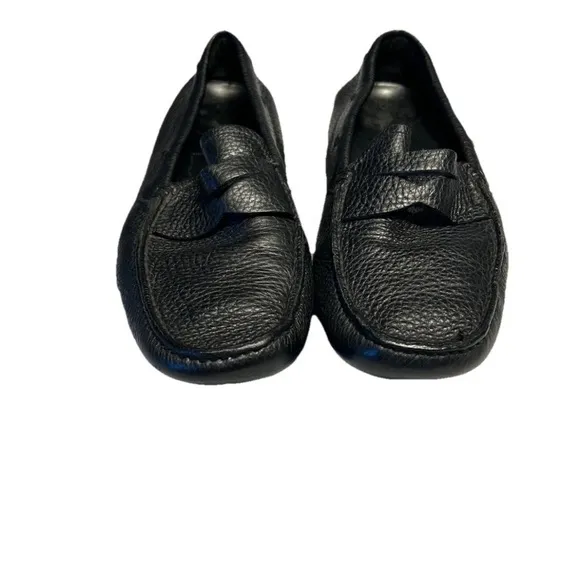 PRADA Black Pebbled Leather Slip-On Loafers with Moccasin Design