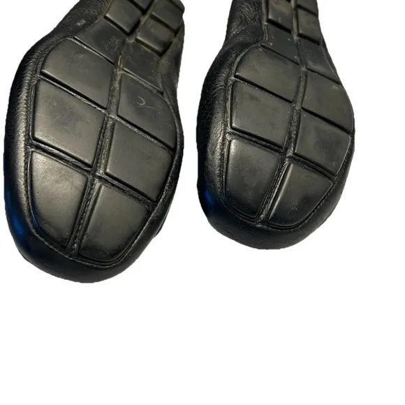 PRADA Black Pebbled Leather Slip-On Loafers with Moccasin Design