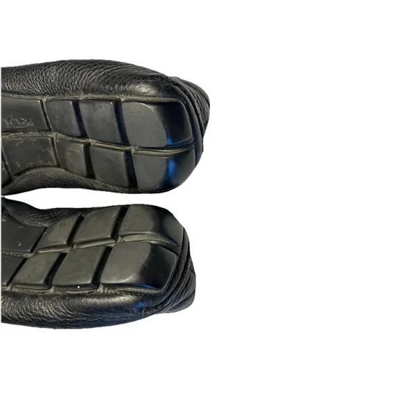 PRADA Black Pebbled Leather Slip-On Loafers with Moccasin Design