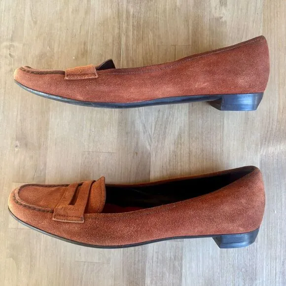 PRADA Orange Rust Suede Penny Loafers Shoes Womens Size 38.5 US 8 Authentic