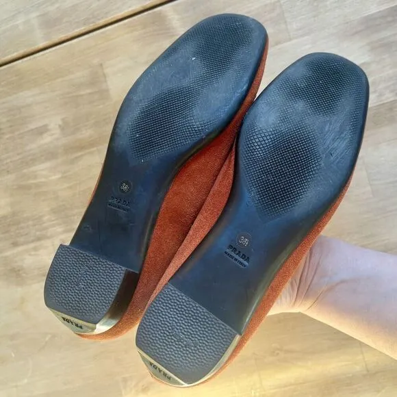 PRADA Orange Rust Suede Penny Loafers Shoes Womens Size 38.5 US 8 Authentic