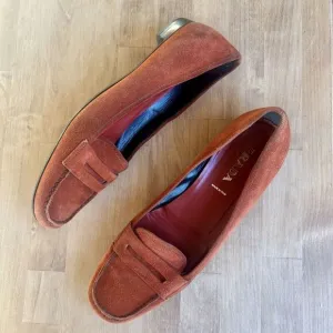 PRADA Orange Rust Suede Penny Loafers Shoes Womens Size 38.5 US 8 Authentic