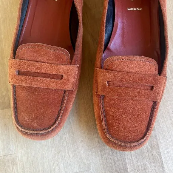 PRADA Orange Rust Suede Penny Loafers Shoes Womens Size 38.5 US 8 Authentic