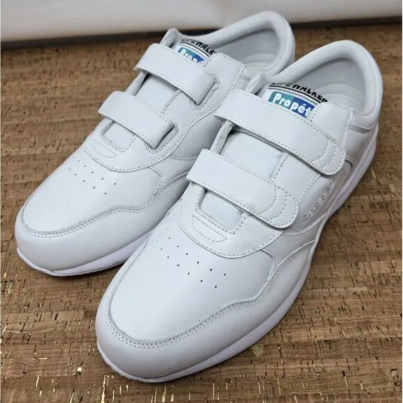 Propet LifeWalker Strap White Leather Strap Men's 12D Casual‎ Shoe