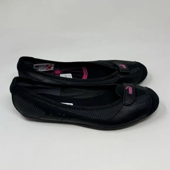 Puma Archive Ballet Flats Womens 6 Black Pink Leather Casual Slip On Shoes Y2K