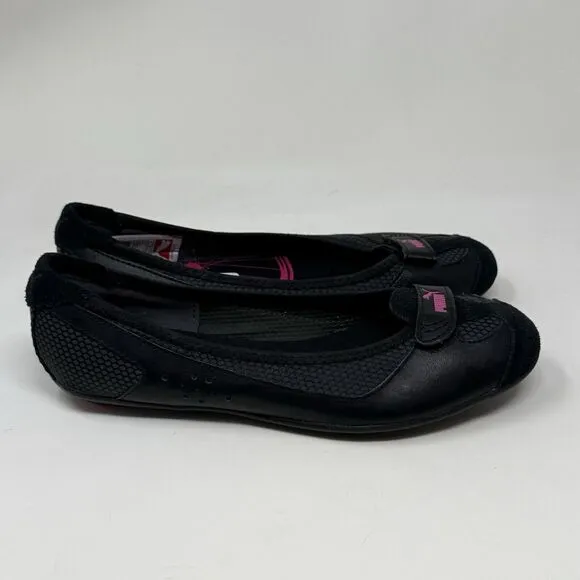 Puma Archive Ballet Flats Womens 6 Black Pink Leather Casual Slip On Shoes Y2K